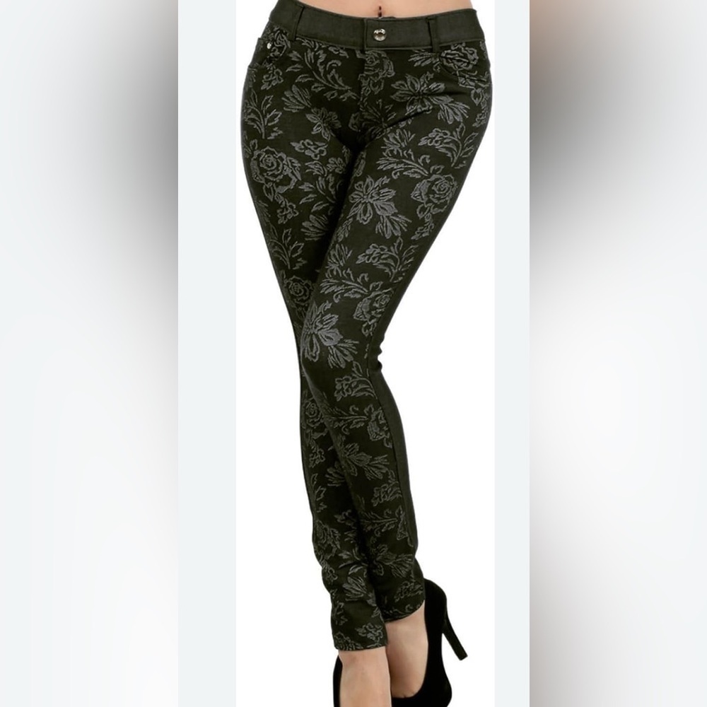 YELETE Fashion Mic Flower Pattern Jegging S/M